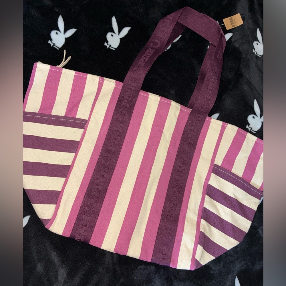 Victoria's Secret Purple and Cream Striped Tote
